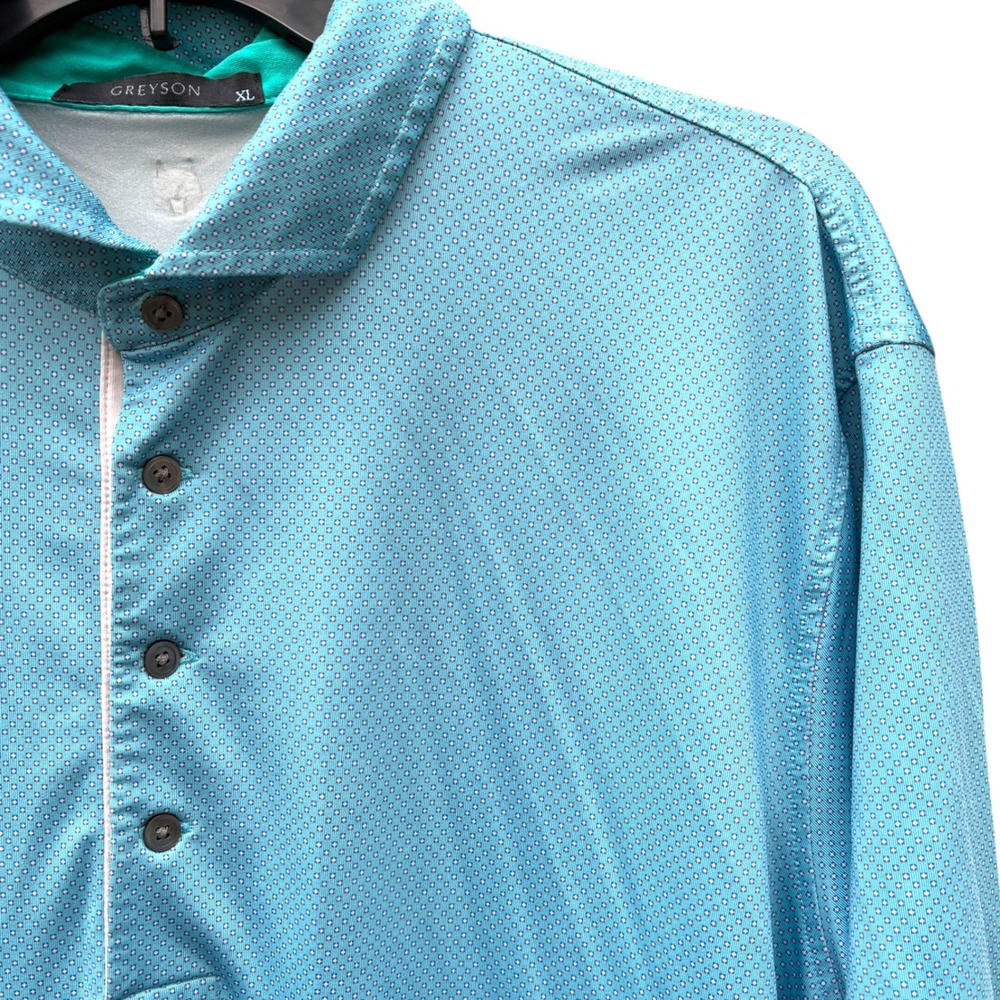 Greyson Mens‎ XL Polo Shirt Light Blue Geometric Print Performance Golf